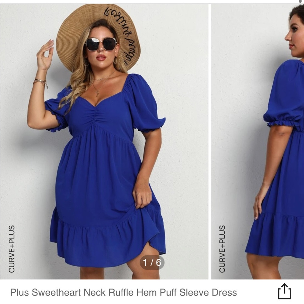 Shein Sweetheart Neck Ruffle Hem Puff Sleeve Dress